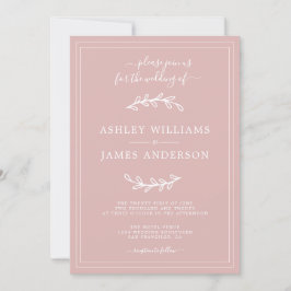 Elegante invitación simple de boda rosada plateada