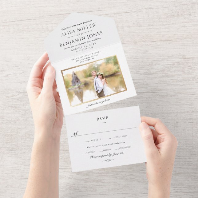 Elegante invitación simple de matrimonio por fotog (desgarro)