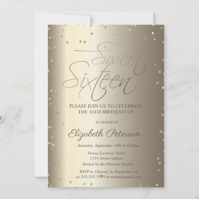 Elegante Invitación Simple de Oro y Diamantes para (Anverso)