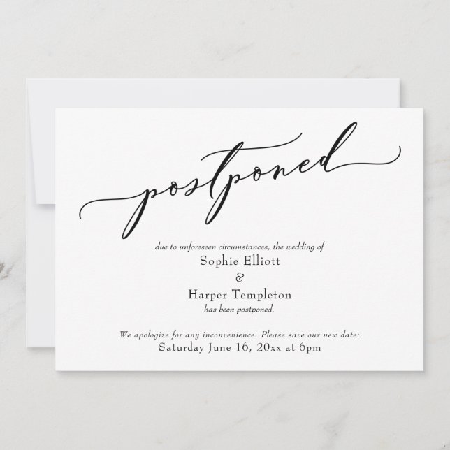 Elegante Invitación simple y pospuesta de Boda (Anverso)