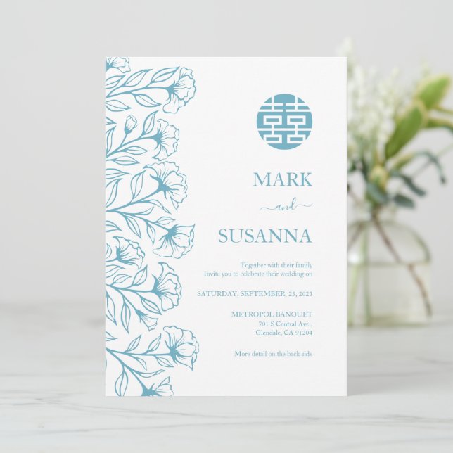 Elegante invitación tradicional a la boda china (Anverso de pie)
