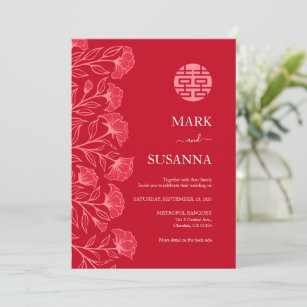 Elegante invitación tradicional de boda china (RED