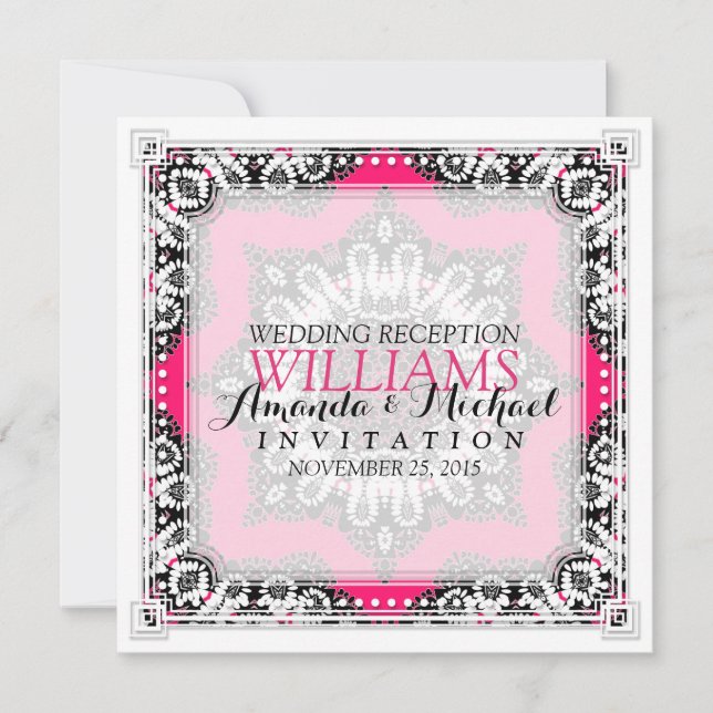 Elegante invitación tribal de boda caliente rosada (Anverso)