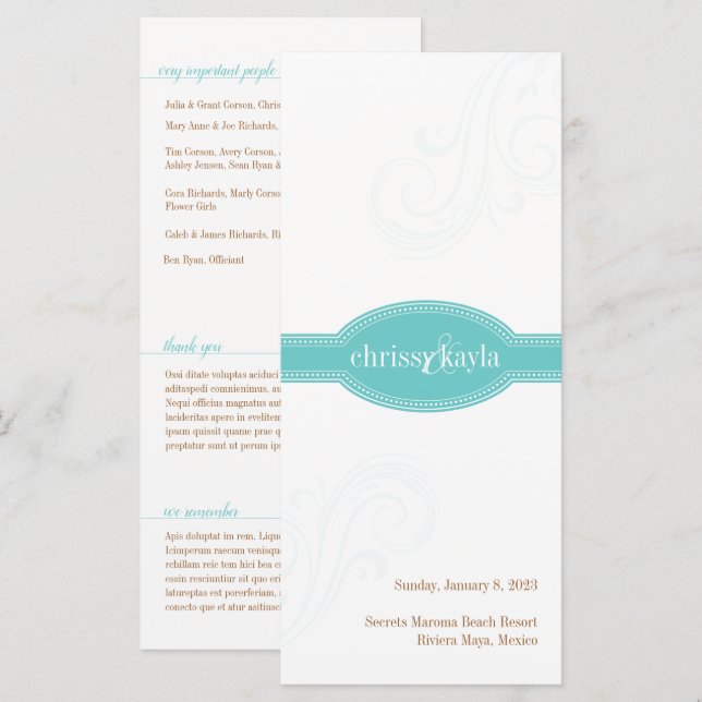 Elegante invitación turquesa, Boda Caroline (Anverso / Reverso)