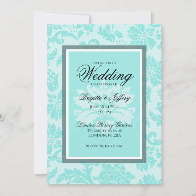 Elegante invitación verde azulada a la boda (Anverso)