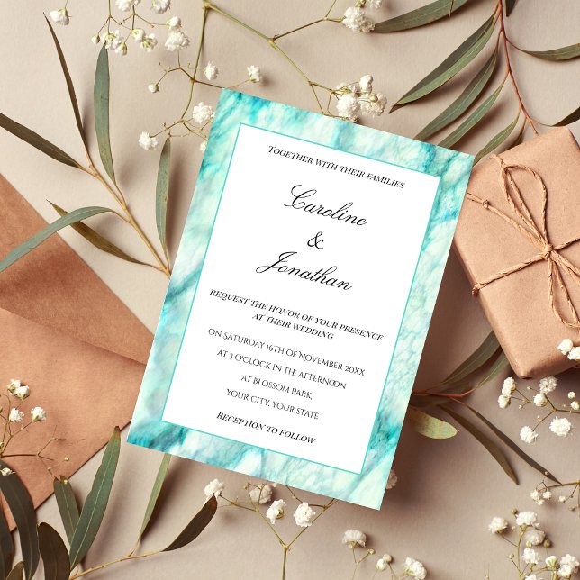 Elegante invitación Verde azulada de mármol (Subido por el creador)