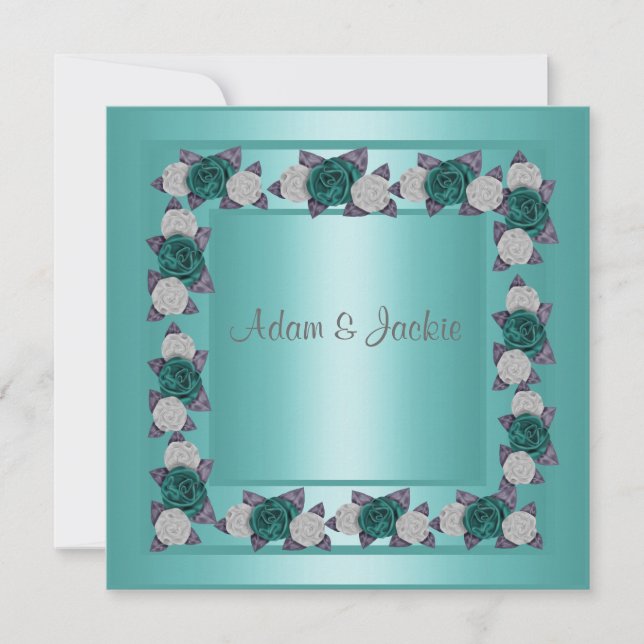 ELEGANTE INVITACIÓN VERDE AZULADA MULTI ROSA DE BO (Anverso)