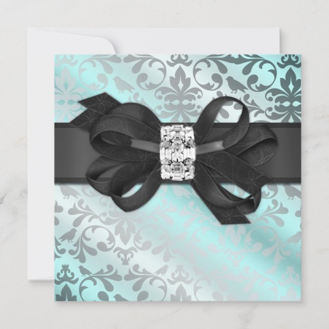 Elegante invitación Verde azulada y plateada con b (Anverso)