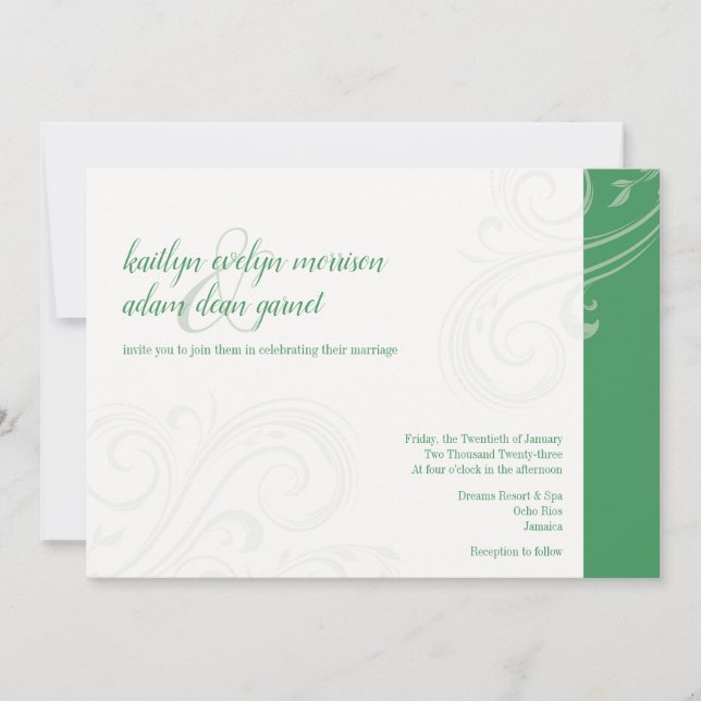 Elegante invitación verde, Boda de Caroline (Anverso)