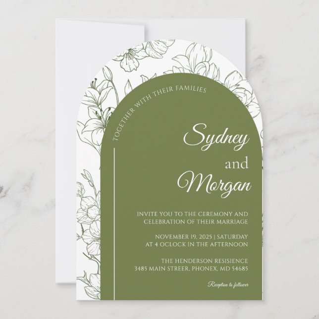 Elegante Invitación verde de sabio botánico floral (Anverso)