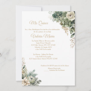 Elegante Invitación verde sabio con Rosa encantado