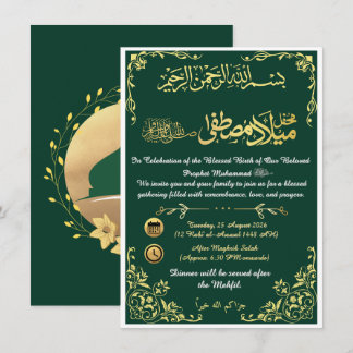 Elegante invitación verde y dorada para Eid Milad-