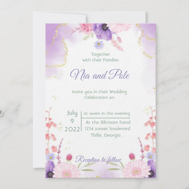 Elegante invitación violeta (Anverso)