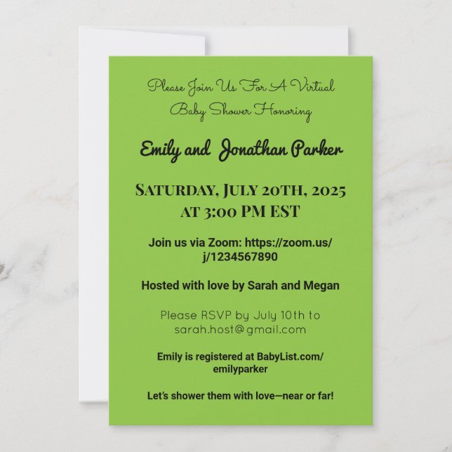 Elegante invitación virtual de Baby Shower (Anverso)