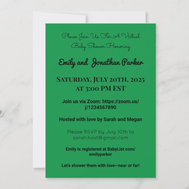 Elegante invitación virtual de Baby Shower (Anverso)