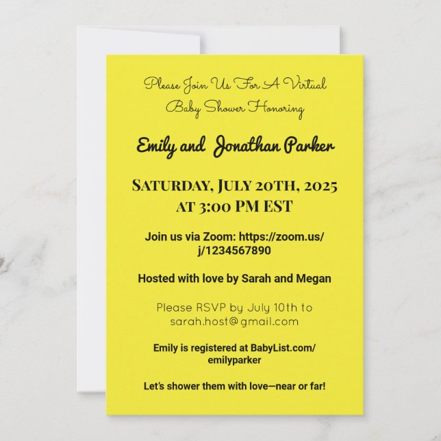 Elegante invitación virtual de Baby Shower (Anverso)