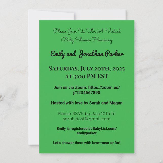 Elegante invitación virtual de Baby Shower (Anverso)