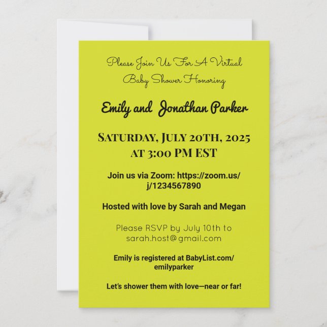 Elegante invitación virtual de Baby Shower (Anverso)