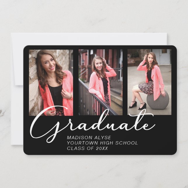 Elegante Invitación Virtual de Graduación 3 Fotos  (Anverso)