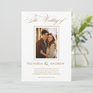 Elegante Invitación y foto a la boda blanca y marr