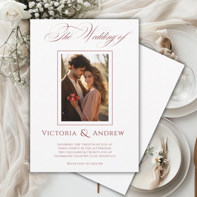 Elegante Invitación y foto de la boda blanca y roj (Subido por el creador)