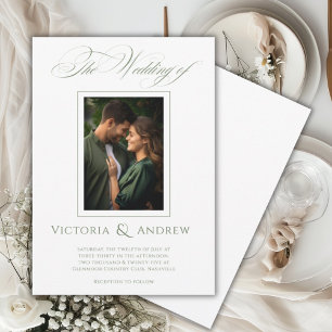 Elegante Invitación y foto de la Boda Verde y Blan