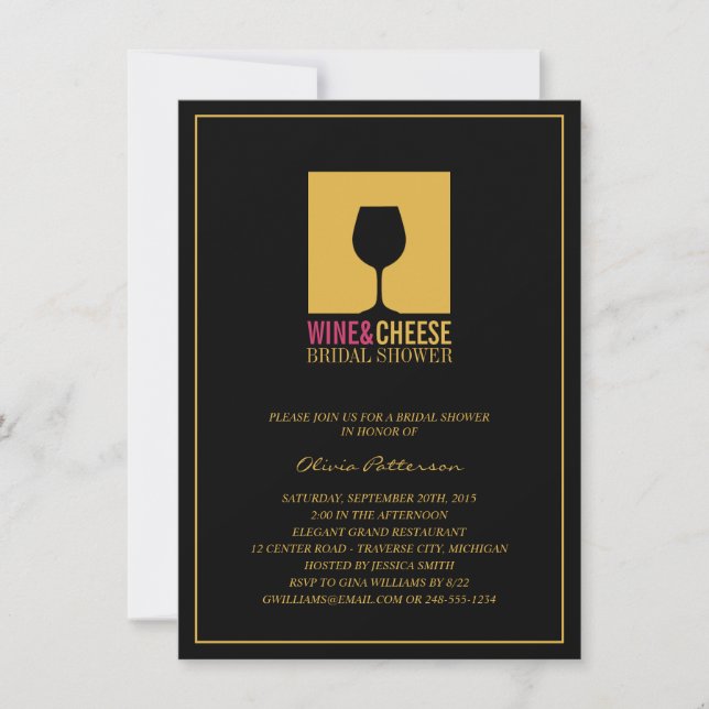 Elegante Invitaciones a ducha de novias con vino n (Anverso)