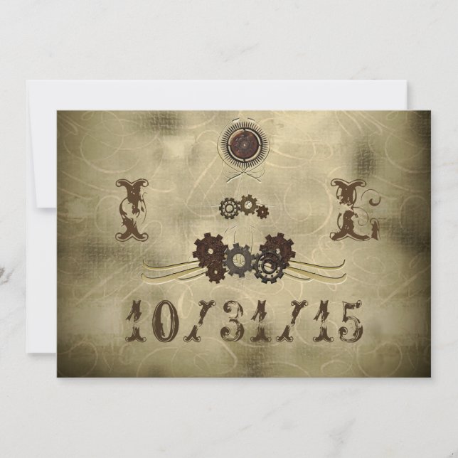 Elegante invitaciones a la boda de Steampunk Gears (Anverso)