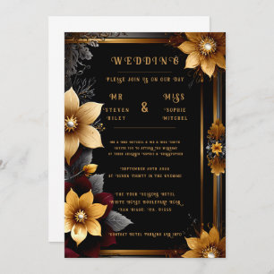 Elegante Invitaciones a la Boda Floral de Oro y Pl