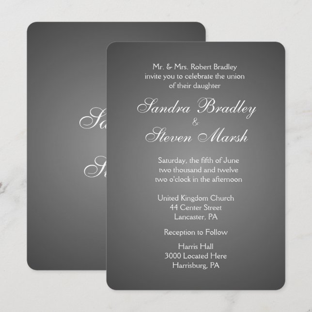 Elegante Invitaciones a la Boda Plata Oscura (Anverso / Reverso)