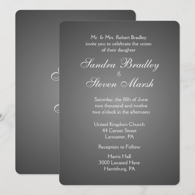 Elegante Invitaciones a la Boda Plata Oscura (Anverso / Reverso)