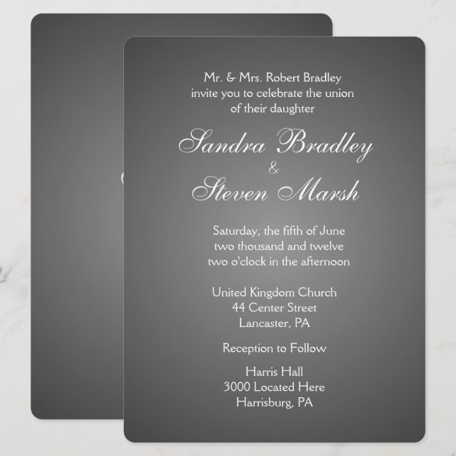 Elegante Invitaciones a la Boda Plata Oscura (Anverso / Reverso)