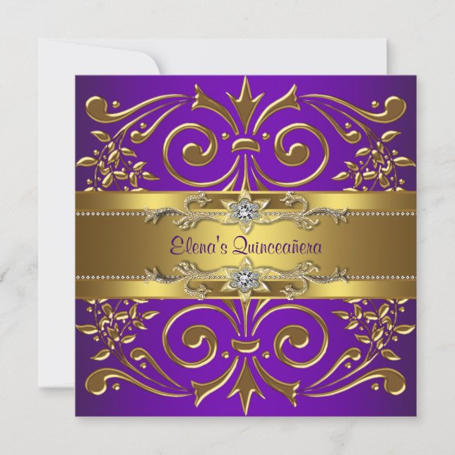Elegante Invitaciones a Quinceanera de la púrpura  (Anverso)