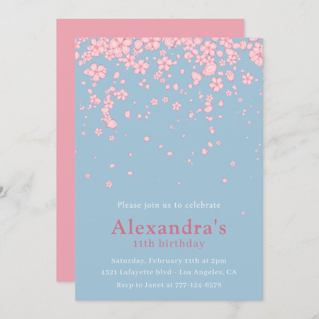 Elegante invitaciones de 11 años Floral Pink (Anverso / Reverso)