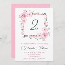Elegante invitaciones de 2º cumpleaños Floral Pink