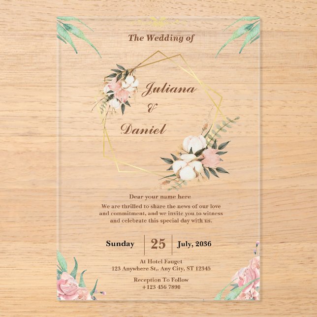 Elegante Invitaciones de Boda Araílica Transparent (Anverso)