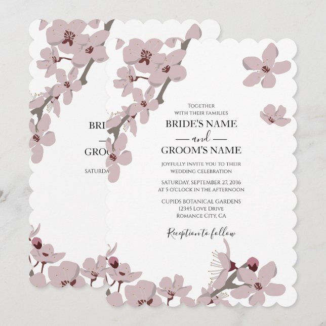 Elegante Invitaciones de Boda de Cerezo Floral (Anverso / Reverso)