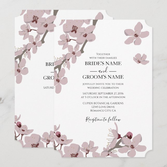 Elegante Invitaciones de Boda de Cerezo Floral (Anverso / Reverso)