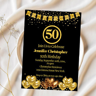 Elegante invitaciones de cumpleaños 50 en negro y