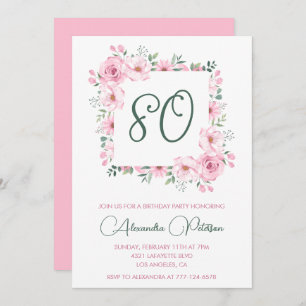 Elegante invitaciones de cumpleaños 80 Floral Pink
