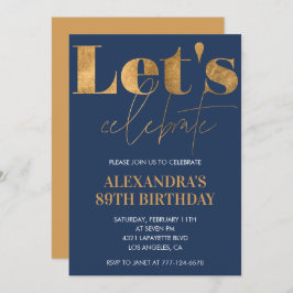 Elegante invitaciones de cumpleaños 89 Navy Blue G