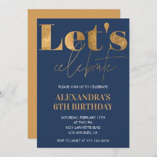 Elegante invitaciones de cumpleaños de Navy Gold