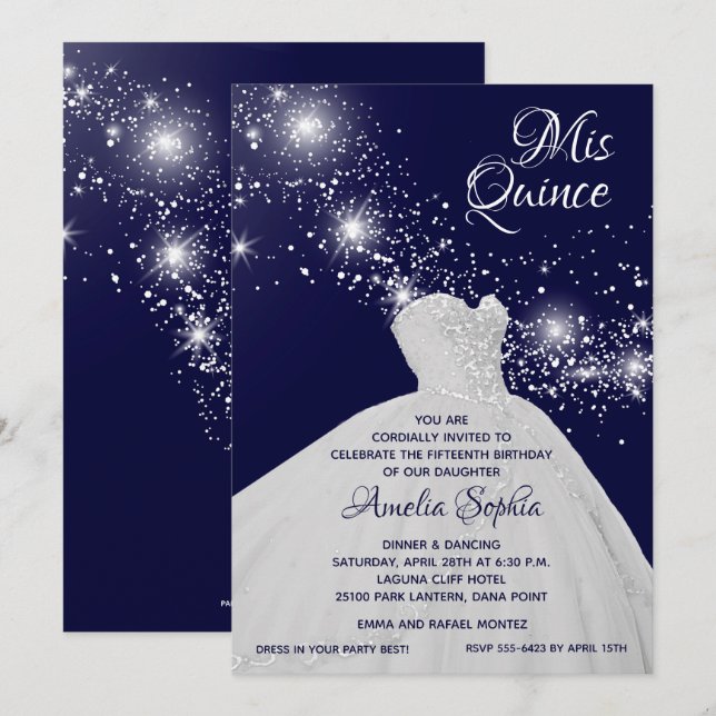 Elegante Invitaciones de Guiso Blanco de Quinceañe (Anverso / Reverso)