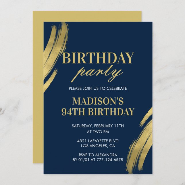 Elegante invitaciones de la fiesta de cumpleaños 9 (Anverso / Reverso)