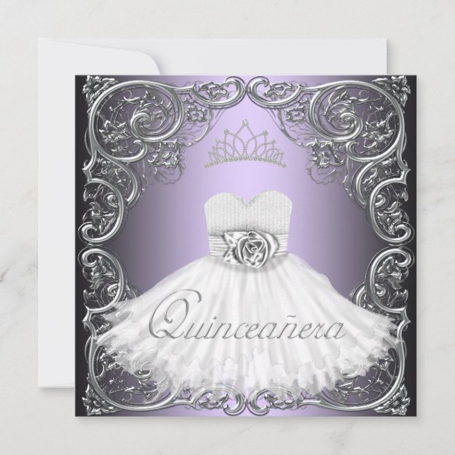Elegante invitaciones de Quinceanera Púrpura Plata (Anverso)