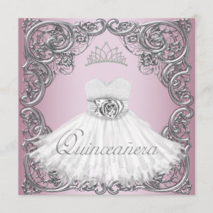 Elegante invitaciones de Quinceanera Rosa Plata