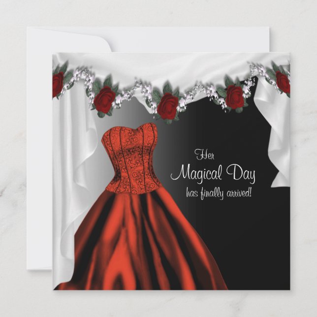 Elegante invitaciones de Quinceanera Rosa Rojo (Anverso)