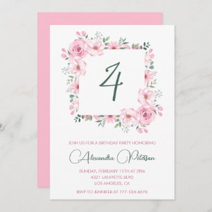 Elegante invitaciones para el 4° cumpleaños Floral