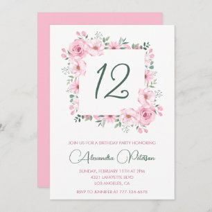 Elegante invitaciones por 12 años Floral Pink