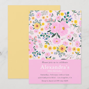 Elegante invitaciones por 66 años Moda floral rosa